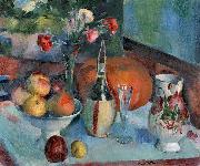 Henry Ottmann Nature morte aux fruits et a la fiasque de vin France oil painting artist